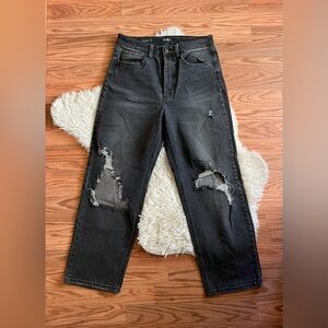 Wild Fable High Rise Black Faded Distressed Button Fly Jeans Size 8